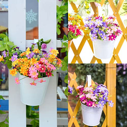 KINGLAKE Flower Pots,10 Pcs Metal Iron Hanging Flower Plant Pots Balcony Garden Plant Planter Baskets Fence Bucket Pot 4'' Flower Holders with Detachable Hook White - color: White, size: 4 Inch