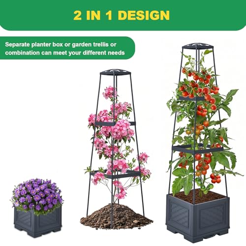 Raised Garden Bed, Tomato Cages for Garden, Tomato Cage, Raised Garden Beds Outdoor, Planter Box with Trellis, 44.8" Self-Watering Tomato Planter for Climbing Plants Vegetables Flowers(With Wheels) - size: 44.88 inch 1 pack