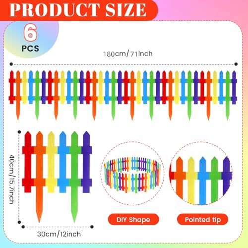 6 Pcs Rainbow Wooden Garden Fence 15.7" H x 72" L Landscape Edging Border, Garden Border Panels Ornamental Fence for Home School Lawn Flower Beds Pathways Outdoor Decor(6 Color)