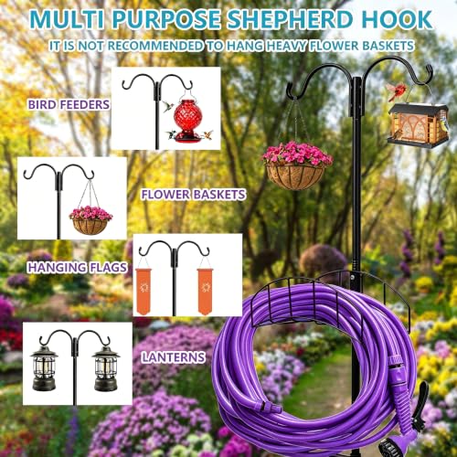 Garden Hose Holder 2 Pack with 7 Prong Base and Dual Shepherd Hooks - size: 2Pack-64IN
