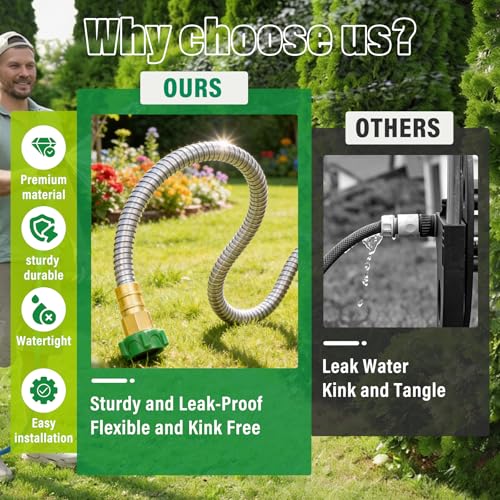 Short Garden Hose with Female to Male Metal Connector 3FT, 304 Stainless Steel Leader Hose for Hose Reel, Flexible & Kink-Free, Lightweight, No Leak Outdoor Water Pipe Extension Adapter - size: 3 FT