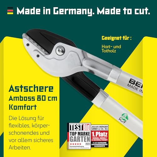 BERGER Anvil Lopping Shears – Professional 31.5" Tree Trimmer with Steel Cutting Blades, Cuts Branches Up to 1.57" Thick, Replaceable Anvil, Aluminum Handles – 4272