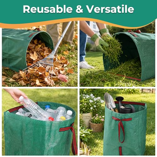 2 Pack 53 Gallon Reusable Yard Waste Bags, Dustpan-Type Leaf Collector Bag, Collapsible Heavy Duty Leaf Bags, Standable Garden Waste Bags for Collecting Leaves, Lawn Grass, Clippings and Branches