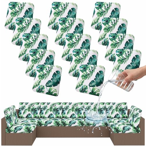 Smiry Waterproof Patio Cushion Covers, Stretch Outdoor Furniture Covers - color: Green, size: 14PCS