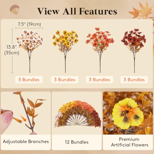 Lifewit Fall Artificial Flowers for Outdoor, Faux Flowers for Garden Decor - color: Orange Brown