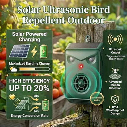 Solar Bird Repellent Devices with Motion Sensor for Outdoor Use, 2 Pack