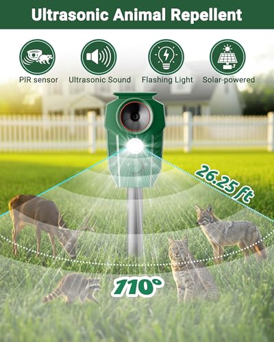 Solar Ultrasonic Deer Repellent 4-Pack, Motion Sensor, Waterproof Outdoor