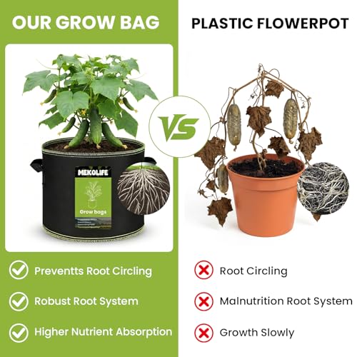 MEKOLIFE 6-Pack 5 Gallon Fabric Grow Bags, Breathable Planters with Handles - size: 6Pack(5 Gallon)