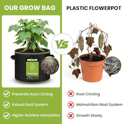 MEKOLIFE 6-Pack 5 Gallon Fabric Grow Bags, Breathable Planters with Handles - size: 6Pack(5 Gallon)