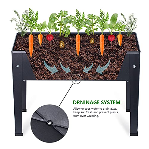 Piksedo Raised Garden Bed, Elevated Planter Metal Plant Box with Legs Standing Garden Stand Drainage Holes Frosted Black - size: 23.62" L x 10.63" W x 17.71" H
