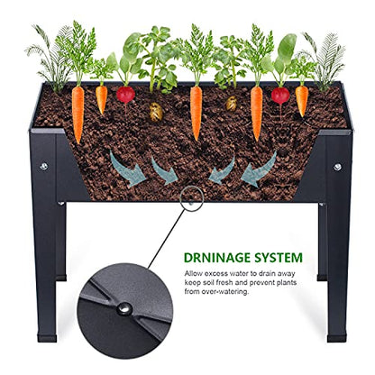 Piksedo Raised Garden Bed, Elevated Planter Metal Plant Box with Legs Standing Garden Stand Drainage Holes Frosted Black - size: 23.62" L x 10.63" W x 17.71" H