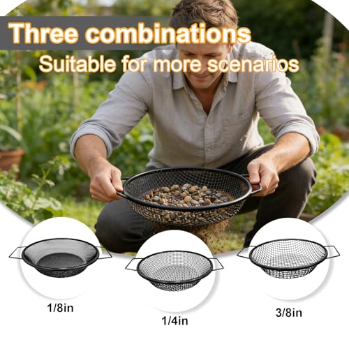 Soil Sifter for Gardening, Rock Sifter for 5 Gallon Bucket,Compost Sifter Dirt Sifter,Captures Dirt Rocks Sawdust (3pcs Black Handle) - color: 3PCS Black Handle