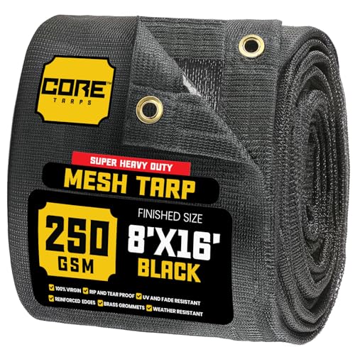 Core Tarps 60% Black Shade Cloth with Grommets - 8 X 16 FT Heavy Duty Mesh Tarp - Sun Shade Cloth for Garden Vegetables Plants Greenhouse Outdoors Backyard Fences Dump Trucks Patio Mesh Shade Tarp - color: Black, size: 8'X16'