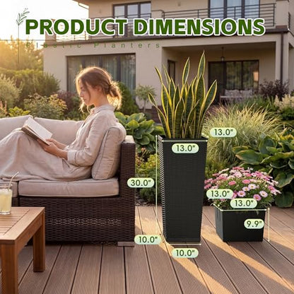 Devoko Resin 30'' Tall Planters, Large Taper Outdoor Planter - color: Black, size: 30" Set of 2
