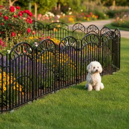 33" H x 27" W Decorative Iron Garden Animal Barrier Fence, 8 Panels, 18Ft - size: 8 Panels - 18ft(L) X 32 in(H)
