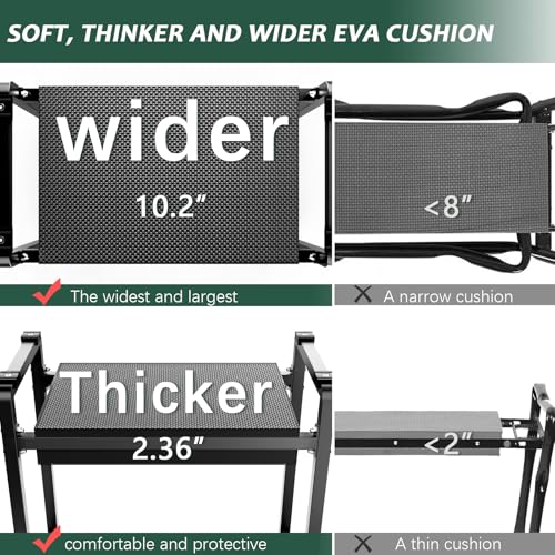 Garden Kneeler and Seat, 10.2" Wider Heavy Duty Thick for Kneeling and Seat - color: Black