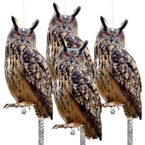 Owls to Keep Birds Away: 4Pack Fake Owl with Reflective Tape for Vineyard Garden Patio Pool, Reflective Hanging Decoration to Keep Birds Pigeon from Windows Tree Orchard - color: Grey--4pcs
