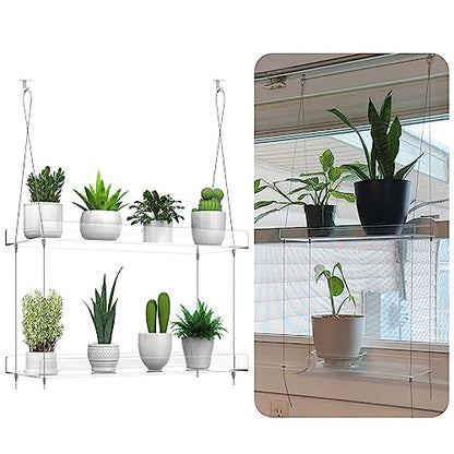 2-Tier Hanging Clear Plant Shelves for Windows,16 Inch per Tier - size: 2 Tier
