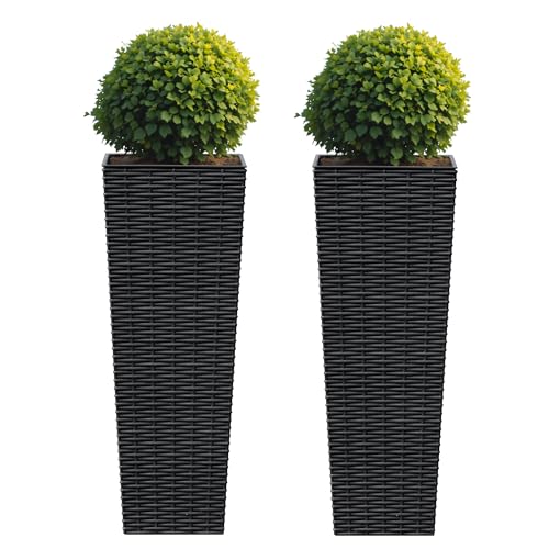 Flamaker 23" Tall Plastic Planters with Drainage Holes Front Porch Set of 2 - color: Black, size: 23"