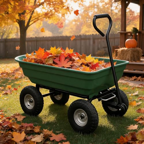 600Lb Wheelbarrow Dump Garden Cart with 4 10" All Terrain Wheels - style: Green- 4 Wheels