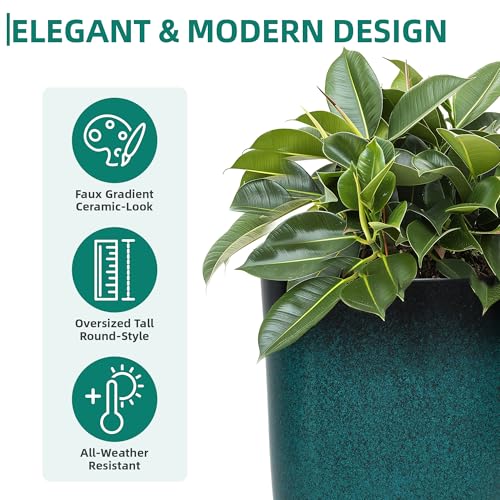 Autodaya 24" Tall Large Outdoor Planters for Plants Set of 2, Faux Ceramic - color: Gradient Turquoise-24"h