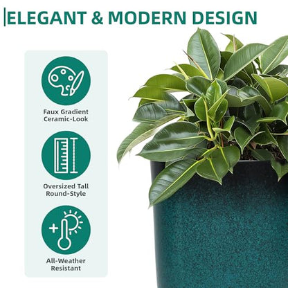 Autodaya 24" Tall Large Outdoor Planters for Plants Set of 2, Faux Ceramic - color: Gradient Turquoise-24"h