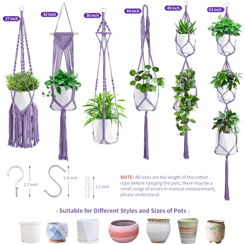 SFENNGPET Macrame Plant Hangers, 6Pack Hanging Planters for Indoor Plants - color: Purple