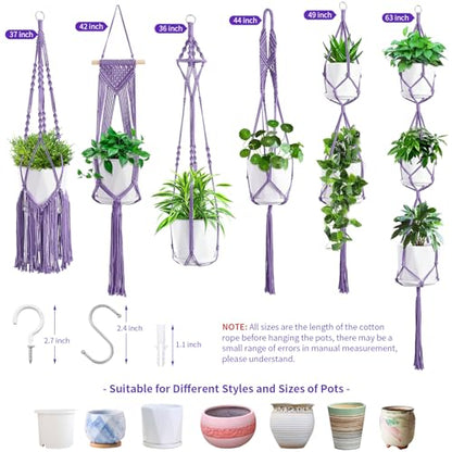 SFENNGPET Macrame Plant Hangers, 6Pack Hanging Planters for Indoor Plants - color: Purple