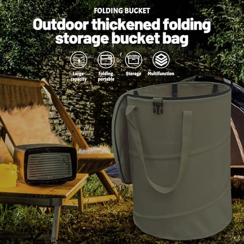 Pop up Camping Trash can,24 Gallon Collapsible Garden bin with lid(Green) - color: Green