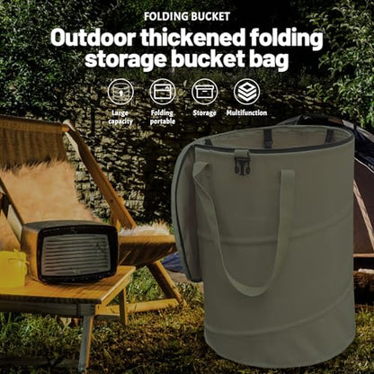 Pop up Camping Trash can,24 Gallon Collapsible Garden bin with lid(Green) - color: Green
