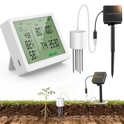 7-in-1 Wireless Soil Moisture Meter pH Tester with Expandable Solar Probes - size: Full Kit (Display + Solar Panel + Probe)