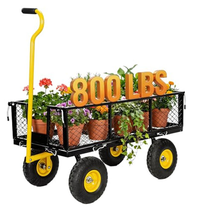 NorthSky 800 LBS Steel Garden Cart Heavy Duty Mesh Utility Wagon Carts - color: Yellow