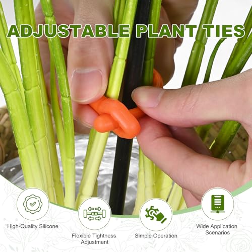 M METERXITY 4-Pack Adjustable Plant Ties, 18inch/45.72cm Silicone Flexible Multi-Function Sturdy Garden Twist Tie for Plant Support/Tree/Shrub/Vine, Reusable Support Twine [Orange] - color: Orange, size: 18inch/45.72cm