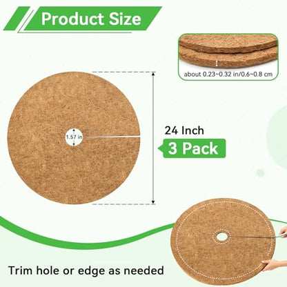 ZeeDix 24 Inch Coconut Fiber Tree Ring Mulch Mat, 3 Pack Tree Mulch Ring - color: 3 Pack, size: 24 Inch