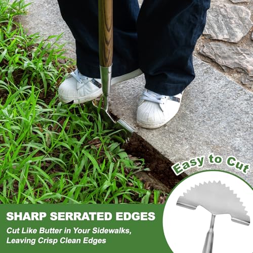 Haliaeetus Hand Dibber, 39.3'' Garden Edger with Serrated Edge for Easily Hacking Through Dirt and Weed, Hand Edger with T-Grip Offer Comfort and Control, Stainless Steel Lawn Edger Tool for Sidewalk