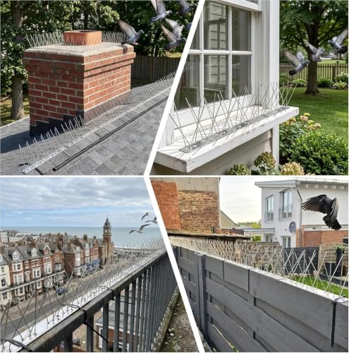 304 Stainless Steel Bird Spikes for Outside, Durable Pigeon Spikes Fence Kit to Keep Small Birds, Crows and Woodpeckers Away, Outdoor Scare Devices, 6 Pcs Covers 4.92 FT - size: 4.92Ft