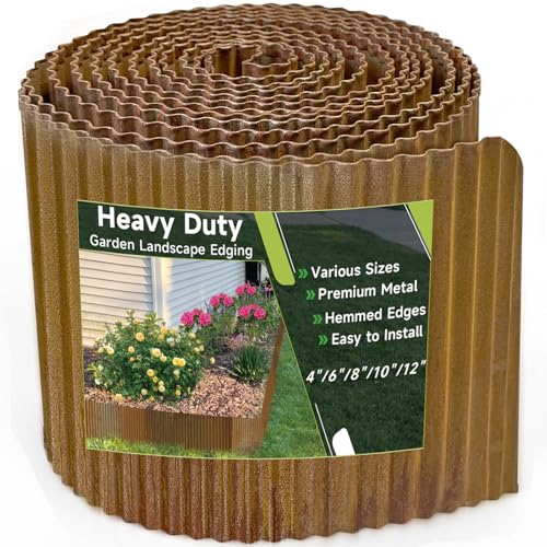 Corrugated Garden Edging,5.5"×60Ft Pre-Rusted Landscape Edging & Lawn Edging Border,Metal Garden Border for Flower Beds,Garden,Lawn,Raised Beds & Tree Surrounds - color: Pre-Rusted, size: 5.5"×60Ft