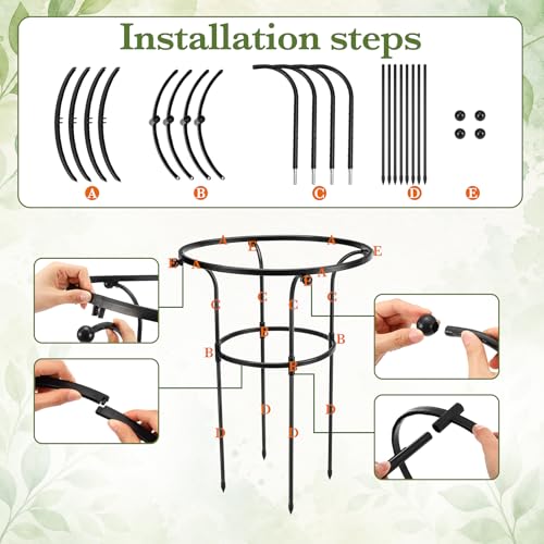 2 Pack Large Peony Cages and Supports, 26" H x 20" D Grow Through Plant Support Rings, Plastic Rings with Stainless Steel Stakes for Peonies, Roses Tomato Hydrangea Strawberry