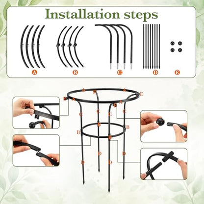 2 Pack Large Peony Cages and Supports, 26" H x 20" D Grow Through Plant Support Rings, Plastic Rings with Stainless Steel Stakes for Peonies, Roses Tomato Hydrangea Strawberry