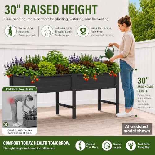 YEFU 72" Large Raised Garden Bed, Wood-Look HIPS 6ft Extra Large Bed, Black - color: Black, size: 72"×24"×30"