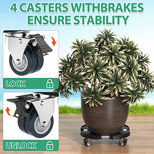 VANCASTLE Plant Caddy with Lockable Wheels 15-22'' Adjustable Plant Stand - color: Black, size: 1