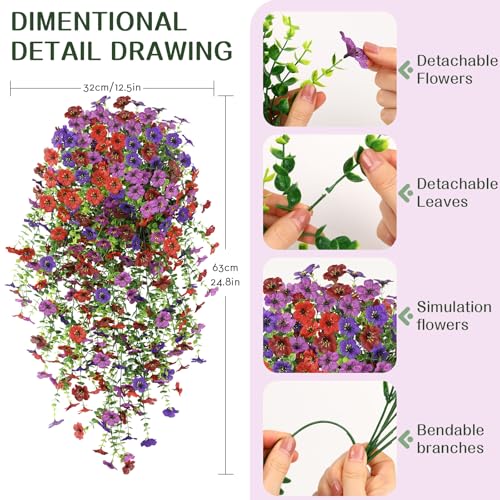 Alupssuc 4PCS Artificial Hanging Flowers UV Resistant Silk Daisy, 4 Colors - color: Red Brown Purple Deep Purple