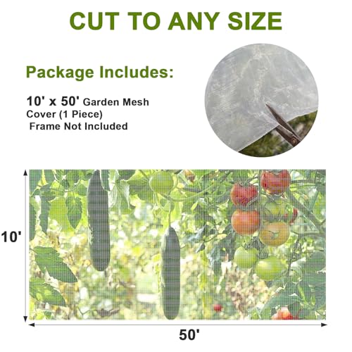 10×50 FT Garden Netting, Ultra Fine Mesh Pest Barrier, Plant Covers Row Cover for Vegetables Fruits Flowers, Greenhouse Raised Bed Screen Protect Plants from Birds Bugs - size: 10×50FT