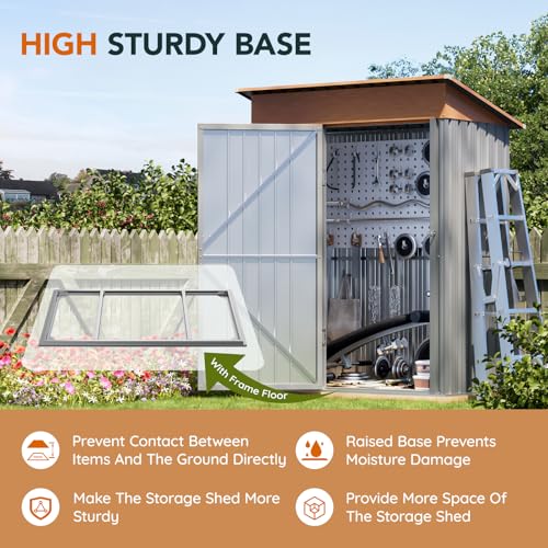 Verdeluxe 5x3FT Outdoor Storage Shed with Floor Frame,Matte Gray - size: 5*3FT(Base Included)