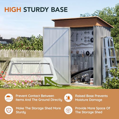Verdeluxe 5x3FT Outdoor Storage Shed with Floor Frame,Matte Gray - size: 5*3FT(Base Included)