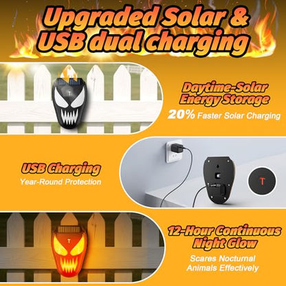 Solar Coyote Deterrent Predator Lights - Nocturnal Animal Repeller with Red LED Flashing Lights for Chicken Coop, Yard & Garden Protection Against Raccoons, Foxes, Deer, Skunks, Hawks 2 PCS