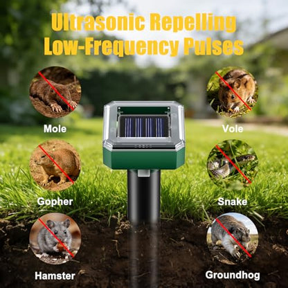 2026 Upgraded Solar Ultrasonic Mole & Snake & Skunk & Rabbit Repeller