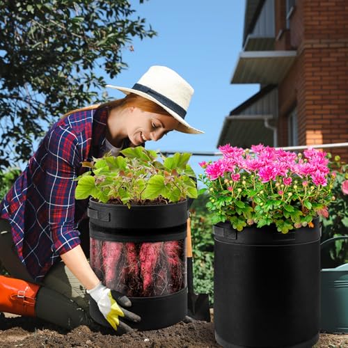 3 Pack 15 Gallon 360° Visibility Potato Grow Bags with Shading Flap - size: 3Pack-15 Gallon-360° Visibility