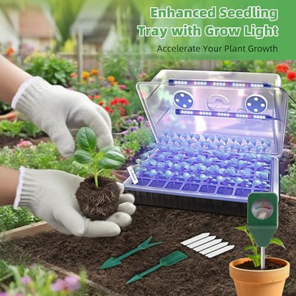 Seed Starting Tray - 60-Cell Self-Watering Tray, Seed Starter Kit LED Grow Light, Timer, Humidity Dome, pH Meter for Plant Germination, Vegetables, Herbs, Flowers - size: 60-Premium model-1