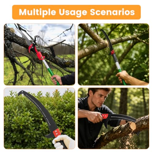 27ft Manual Pole Saw, Extendable Pole Tree Pruner with Sharp Blade and Scissors, Lightweight 8 Fiberglass Handle Pole, High Branch Trimming Tool for Garden Palm Shrub Fruit Tree Pruning - size: 27FT